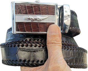 เข็มขัดหนังจระเข้สีนํ้าตาลเม็ดมะขาม หนังแท้ ของแท้ ใช้นาน ใช้ทน เป็น 10 ปี