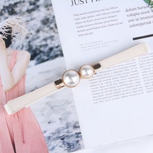 Thắt lưng nữ co giãn 4 ngọc màu trơn Đai Váy chun nữ Hạt ngọc bản nhỏ 1.5cm bản mỏng khóa kim loại-HAUSE