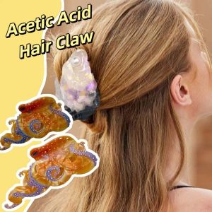 HESSIN Bead Acetic Acid Hair Claw Sweet Acrylic Squid Hair Claw Headdress Seaside Vacation Headwear Oyster Shark Clip Women