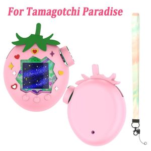 MINIFELE 262 Cartoon Strawberry Protective Case Anti-Scratch Silicone Skin Cover Sleeve  with Lanyard Games Console Protector for Tamagotchi Paradise Virtual Electronic Pet Game