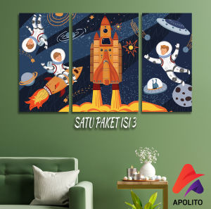 HIASAN DINDING KAMAR ANAK ASTRONOT (FULL SET ISI 3) WALL DECOR PAJANGAN DINDING POSTER KAYU RUANGAN ASTRONAUT