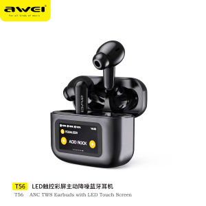 Awei T56 ANC หูฟังบลูทูธแบบมีหน้าจอสีขนาดใหญ่-35dB เลือกรุ่น EQ 5.4บลูทูธพร้อมหูฟังการค้นหาวอลเปเปอร์การเลือกเสียงเชิงพื้นที่หูฟังเอียร์บัดแบบไร้สาย