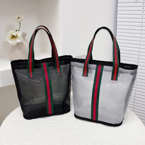 Mesh Transparent bag bucket bag Korean version of the simple fashion stripe Tote Bag Summer Bag