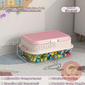 Stackable Building Block Storage Box Toy Organizer with Lid & Removable Divider for Small Particles Kids