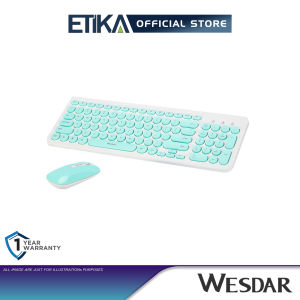 Wesdar KM1 | 2.4G Wireless Retro Round Keycap 96-Keys Keyboard & 3-Buttons Mouse Combo Set (Black / Mint Green)