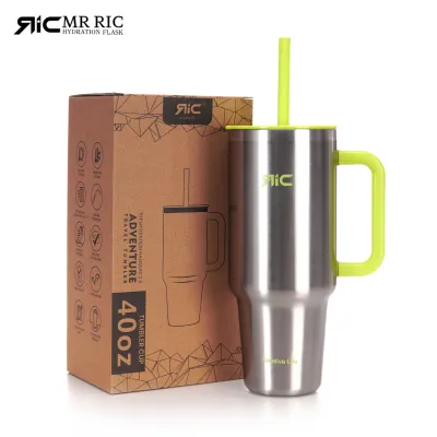 Mr Ric 40z Adventure Travel Stainless Steel Tumbler with Silicone Straw Double Wall Vacuum Cup Flowstate Tumbler