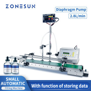 ZONESUN Tabletop Automatic Low Viscosity Liquid Filling Machine Juice Water Bottles Filler With Conveyor Belt ZS-DTDP160A
