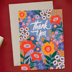 Thank You Card - Thank You | Bold Floral Orange Purple | A6