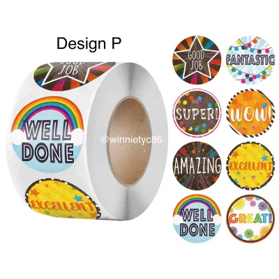 (SG Seller) 500pcs/roll | 1 inch/2.5cm Reward Motivational Encouragement Cartoon Sticker for Kid Children Student Teacher Chinese