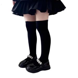 ถุงเท้าหลอดยาวเหนือเข่าเด็กผ้าฝ้าย1คู่สำหรับฤดูใบไม้ร่วงฤดูหนาวถุงเท้ายาวถุงน่องฤดูหนาว