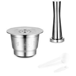 Konco Reusable Coffee Capsule set Stainless Steel Metal Refillable Coffee Capsule Filters  Coffee Tamper for Inissia & Pixie Coffee Maker