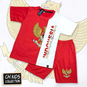 setelan anak HUT RI adik kakak bahan vistaterry tebal dan lembut usia 1-9 tahun