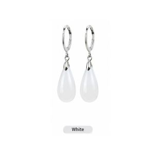 Natural White Green Jade Water Drop Stub Earring for Woman Trendy Stone Jade Dangle Earrings Vintage Party Bridal Jewelry Gift