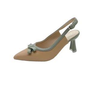 [COD]Korean Style Women Heels Elegant Pointed Toe Slingback Pumps Comfortable Bow Shoes For Work Wedding Party