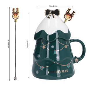 【ถ้วยคริสต์มาส】ความจุขนาดใหญ่ 500 มล. คริสต์มาสถ้วยเซรามิคชาถ้วยนมแก้วกาแฟพร้อมฝาปิดช้อนสำหรับวันหยุดของขวัญ