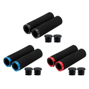 1 Pair Shock Absorption Soft Comfortable Sponge Handle Grips with End Plugs Single Lock on Handle Bar for Mountain Bike