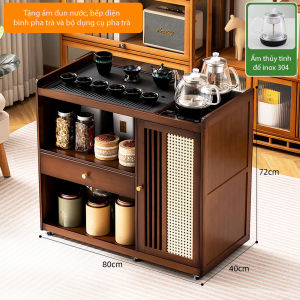 Bàn trà điện có bánh xe di động thông minh 3 màu đen nâu vàng Tủ trà đạo nhỏ gọn phong cách Vintage decor đẹp