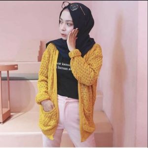 KARDIGAN POPCORN RAJUT POCKET CARD/NANAS POPCORN SWEATER CARDI / SWEATER RAJUT