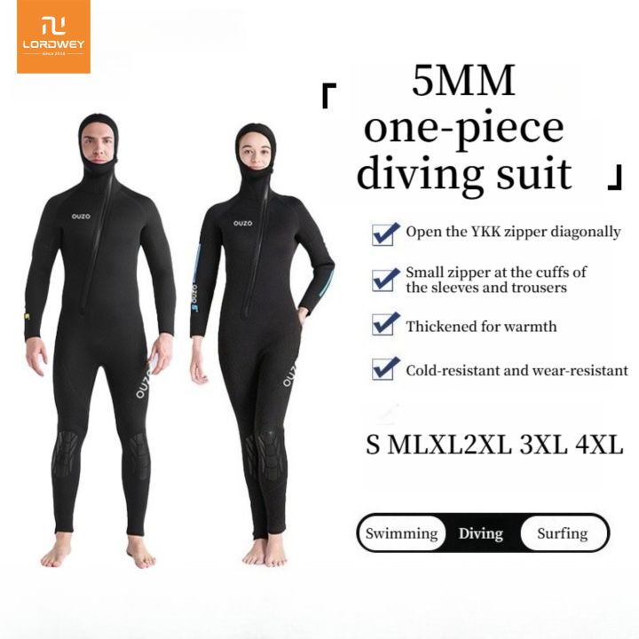 Lordwey & ouzo 5mm Neoprene trùm đầu Wetsuit nam lạnh chống dày tay dài ...