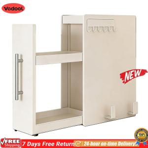 [VODF] Countertop Sliding Drawers Storage Unit with Handle & Hooks Slide Out Spice Racks Organizer for Bathroom Under Sink and Coffee Bar