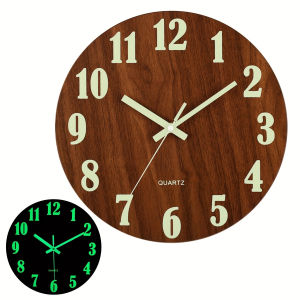 12 inch 30 cm circular luminous simple wooden weekly clock and creative quartz clock