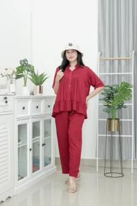 GALERI Setelan Wanita Kekinian Oneset Polos ANNAY RUFFLE Bahan Rayon