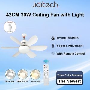 Jiditech E27 Ceiling Fan With Light Remote Control 2 IN 1 LED Ceiling Fan With Remote For Livingroom
