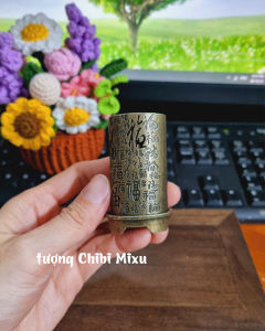Lư đốt trầm hình trụ tròn chữ Phúc mini lò đốt xông trầm nhỏ bình đốt trầm hương bằng kim loại