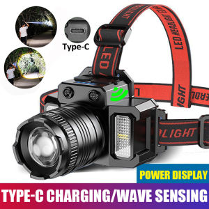 LED Headlight with Warning Dual Side Lights USB Rechargeable Super Bright Torch Light Telescopic Zoom Long Beam headlamp
