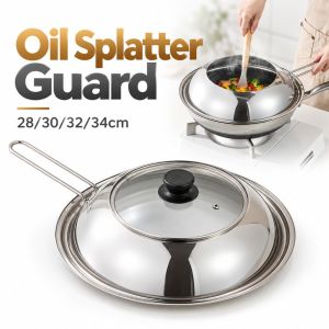 LONGB 28/30/32/34 cm Tấm chắn dầu bắn Có thể tháo rời Nhìn thấy được Nắp che chống bắn dầu khi chiên Chịu nhiệt Nắp chống văng dầu cho chảo xào Tấm chắn bắn nước nhà bếp