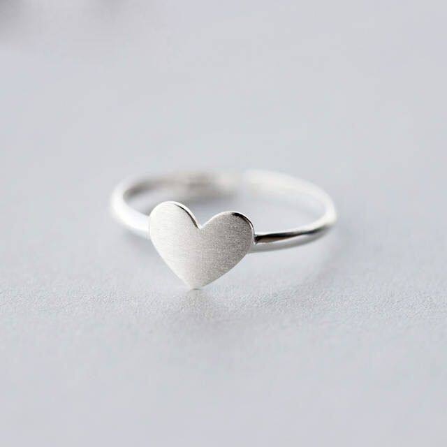 100% Real 925 Sterling Silver Love Heart Rings For Women Adjustable ...