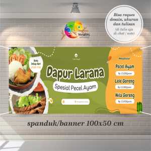 Cetak Spanduk Banner Hijau dan Kuning Abstrak Modern Spanduk Warung Makanan Pecel Ayam