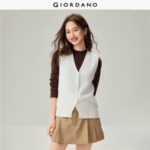 GIORDANO Women Sweaters V-Neck Button Placket Knit Vests Solid Color Regular Fit Fashionable Casual Knit Vests 13356624