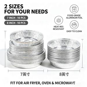 10Pcs Thickening Aluminum Tray Round Tin Foil Tray Air Fryer Specific Oven Food Grade Disposable