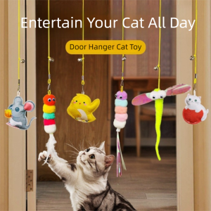 MASCULINESTORE12RE4 Elastic Funny Stick Kitten Toy Hanging Swing Feather Bell Cat Toys Interactive Long Rope Kitten Teasing Accessories Door Hanging