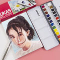 Lukas Travel Watercolor Paint 24 Colors Half Pans Transparent Watercolor Painting Brush Sketchers' Portable Palette Metal Box. 
