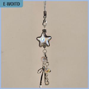 【E-WOITD】 Cellphone Lanyard Keychain For Phone Y2K Style Metal Silver Star Bow Pendant Phone Charm Strap Sweet Cool Girl Pendant