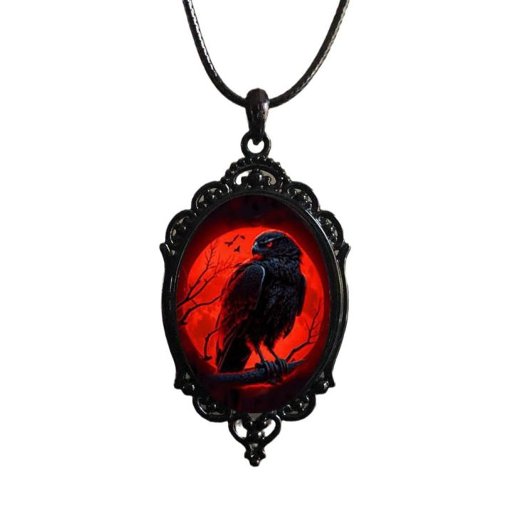Goth Animal Raven Necklace Personality Crow Pattern Glass