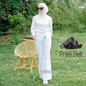 ELANA KULOT JEANS WANITA POLOS PASTEL LILAC HIGHWAIST IMPORT JENS CUTBRAY -JEANS WANITA