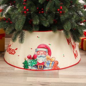 COOLCELLS Round Christmas Tree Skirts Santa Claus Snowflakes Xmas Tree Collar Christmas Tree Decoration Plaid Christmas Tree Bottom Cover Family Holiday