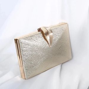 Womens Wedding Clutch Bag Gold Metal Leaf Lock Shoulder Bag Purse Ladies Handbag Party Purse For Bridal