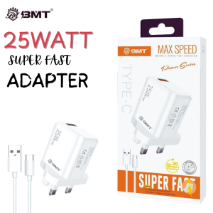 BMT 25W Charger USB-C with Built-in Cable – Quick Charge Phone Adapter for Samsung Android & Other – 20 Min Fast Charging 1 Year Warranty (White New) Charger