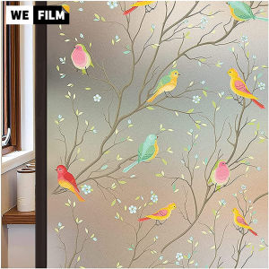 Static Cling Film Bird Pattern Window Stickers Decorative Glass Film Protect Privacy Window Film for Home Office Kitchen