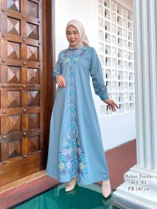 GAMIS DAILY / GAMIS KATUN TOYOBO MOTIF BORDIR BUNGA BAGIAN DEPAN KUALITAS TERBAIK