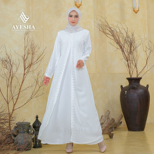 AYESHA Gamis Putih Wanita Kekinian Abaya Turkey Terbaru Mewah Elegan Premium 126 Krem