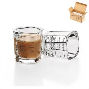 2Pcs Espresso Shot Cup Square Thickened Glass Coffee Ounce Cup Measuring Scales Coffee Cup 60ml