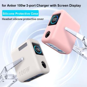 PLLEWY Shockproof Silicone Case Dustproof Solid Color Protective Cover High Quality Soft Protective Case for Anker 100W 3-Port Charger With Screen Display Travel