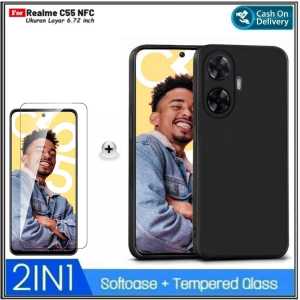 Paket 2in1 Case Realme C55 NFC / C21Y Casing Premium SoftCase Slim Cover Free Tempered Glass Layar