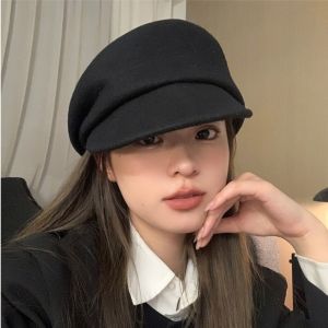 LUMIQLO Sloping Brim Newsboy Cap Breathable Wool Blend Peaked Cap Fashion Solid Color Beret Hat For Women