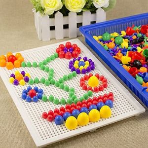 T4TOYS Board Beads Blocks for Kids with Beads Blocks Puzzle Building Nails Blocks Colorful Nails Pegboard Educational